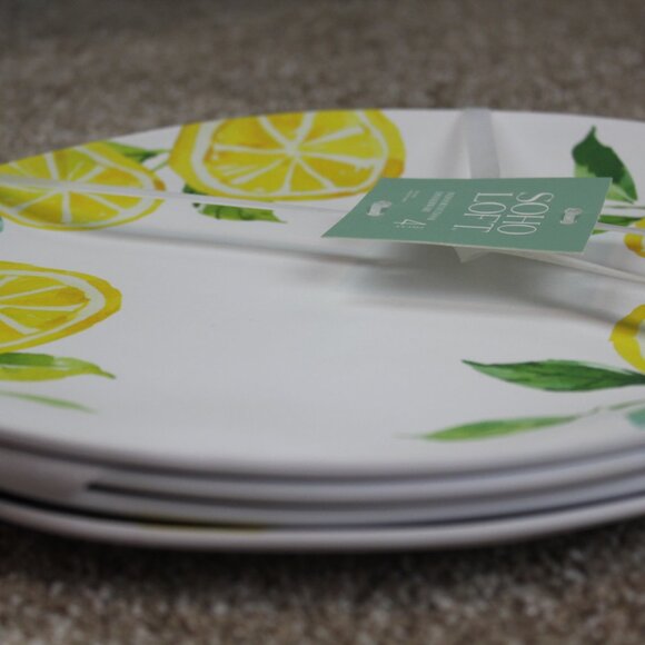 Soho Loft Dinner Plates Lemon White Yellow Set of 4 Melamine 10.5" Summer NWT - Picture 6 of 7